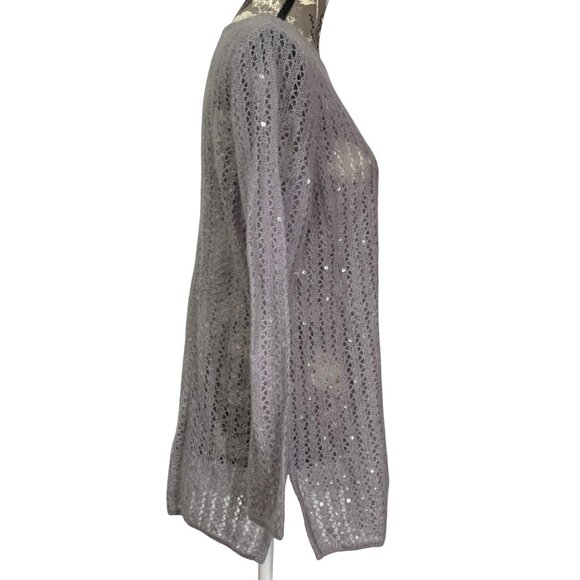 CHELSEA CAMBELL Mohair Blend Sheer Sequins Sweater Side Slits Boat Neck SIZE S - Picture 2 of 8